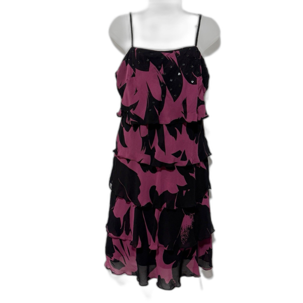 Eva Blue Pink Black Tiered Ruffle Chiffon Dress Size 10 Sequin Party Cocktail